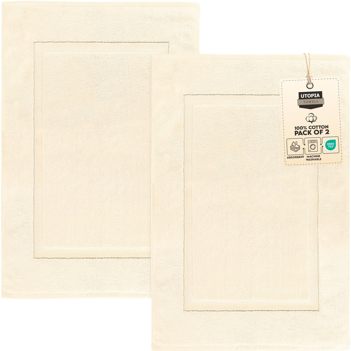 Utopia Towels Cotton Bath Mat, 21x34 in, 2 Pack, White