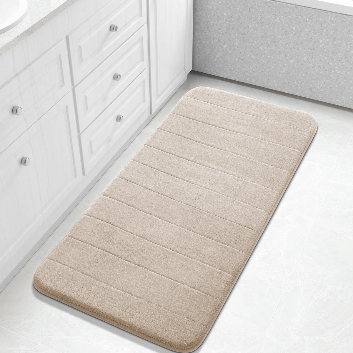 Yimobra Memory Foam Bath Mat, Super Soft Absorbent Bathroom Rug Non Slip, Quick Dry, Machine Washable Floor Carpet for Tub Shower, Home Decor Accessories, 24x17, Cream