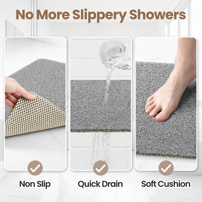 LuxStep Shower Mat Bathtub Mat,24x16 inch, Non-Slip Bath Mat with Drain, Quick Drying PVC Loofah Bathmat for Tub,Shower,Bathroom (Phthalate Free,Grey)