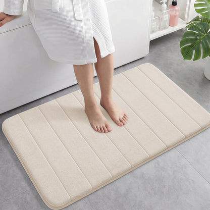 Yimobra Memory Foam Bath Mat, Super Soft Absorbent Bathroom Rug Non Slip, Quick Dry, Machine Washable Floor Carpet for Tub Shower, Home Decor Accessories, 24x17, Cream