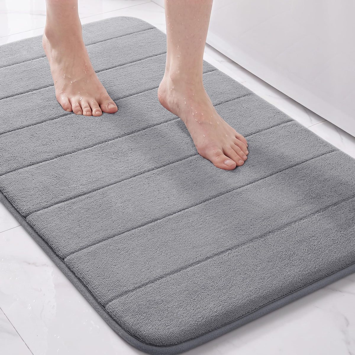 Yimobra Memory Foam Bath Mat, Super Soft Absorbent Bathroom Rug Non Slip, Quick Dry, Machine Washable Floor Carpet for Tub Shower, Home Decor Accessories, 24x17, Cream