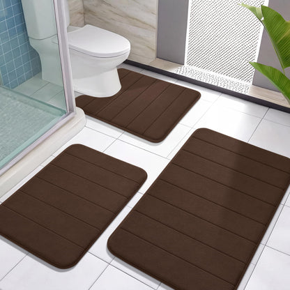 Yimobra Memory Foam Bath Mat Set 3 Pieces- Super Soft Absorbent Quick Dry Bathroom Rug Sets, Machine Washable Non Slip Floor Carpet for Tub Shower, Vanity & Toilet Base, Gray