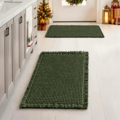 MIULEE Set of 2 Waffle Bathroom Rugs Boho Bath Mat Brown 18x30 Inch