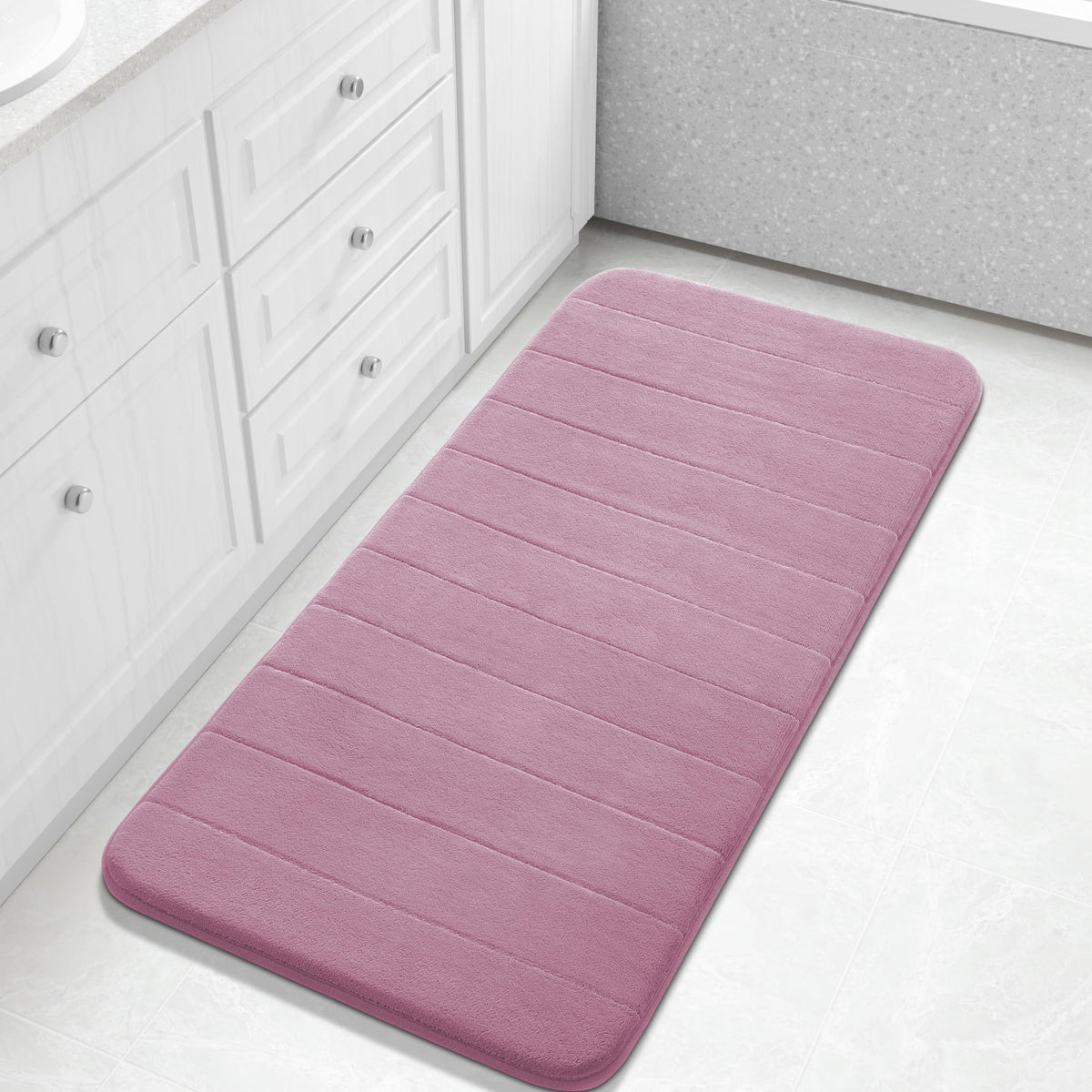 Yimobra Memory Foam Bath Mat, Super Soft Absorbent Bathroom Rug Non Slip, Quick Dry, Machine Washable Floor Carpet for Tub Shower, Home Decor Accessories, 24x17, Cream