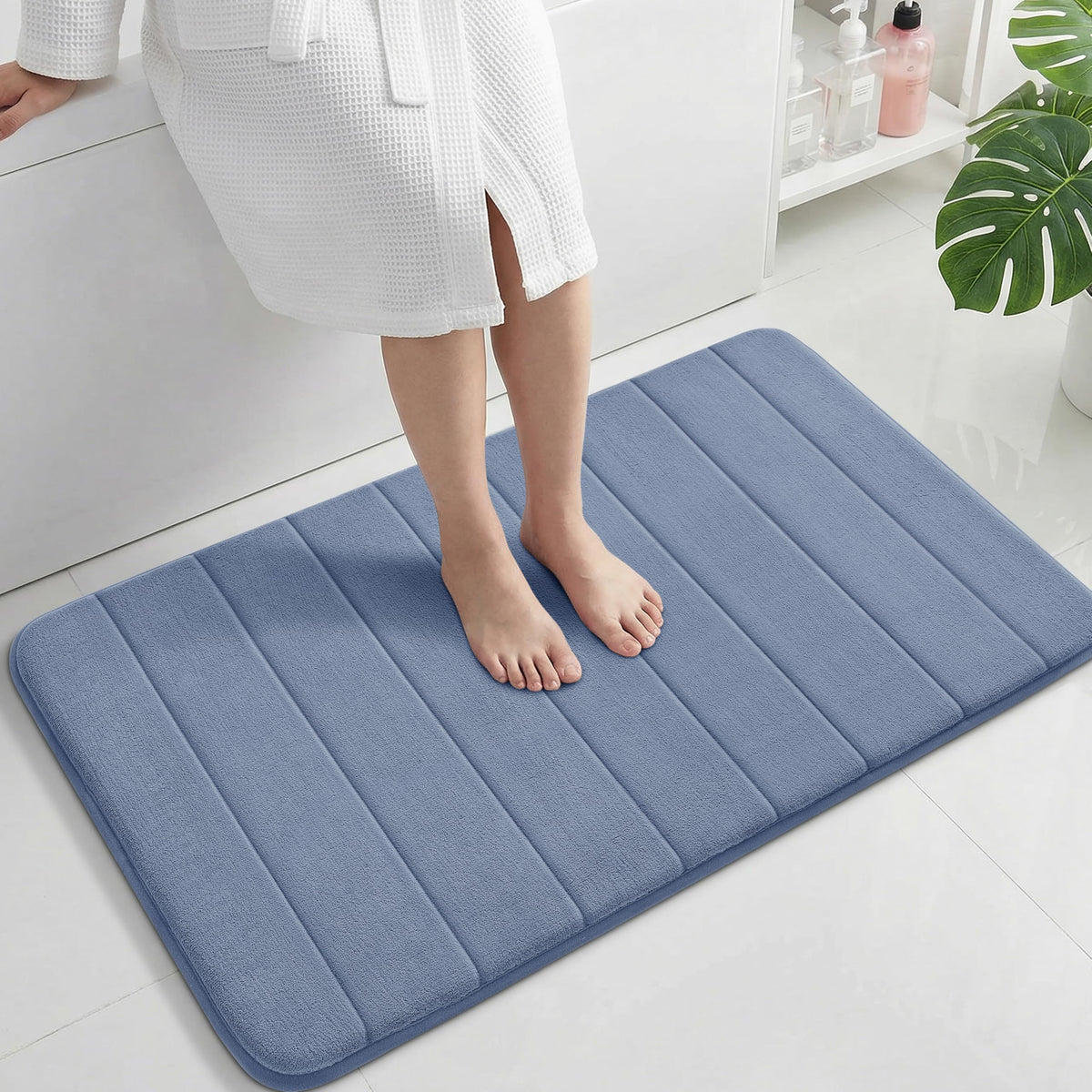 Yimobra Memory Foam Bath Mat, Super Soft Absorbent Bathroom Rug Non Slip, Quick Dry, Machine Washable Floor Carpet for Tub Shower, Home Decor Accessories, 24x17, Cream