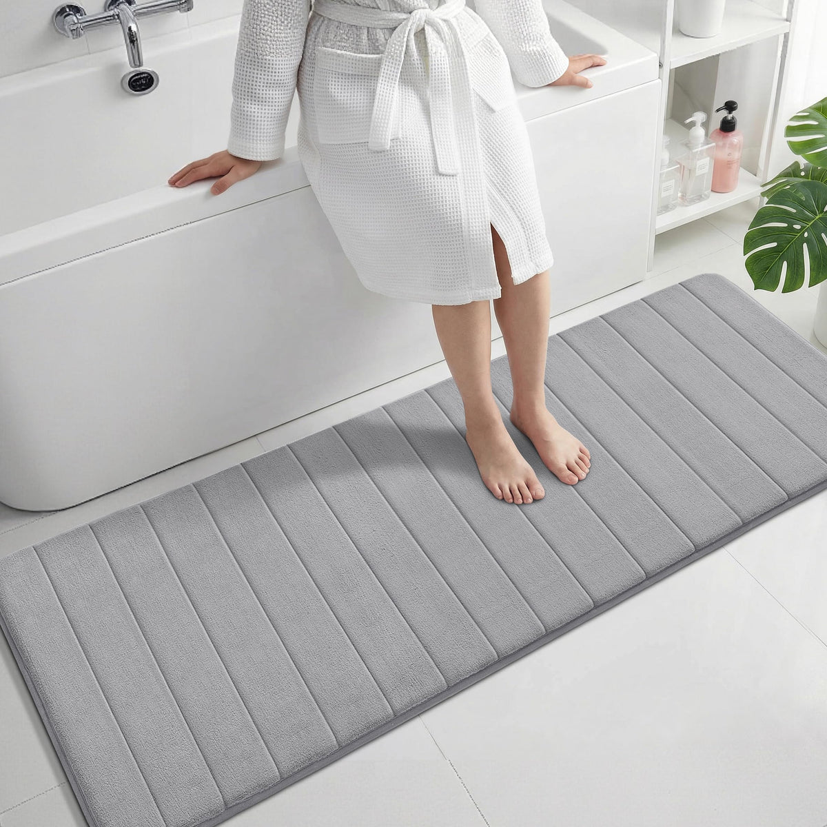 Yimobra Memory Foam Bath Mat, Super Soft Absorbent Bathroom Rug Non Slip, Quick Dry, Machine Washable Floor Carpet for Tub Shower, Home Decor Accessories, 24x17, Cream