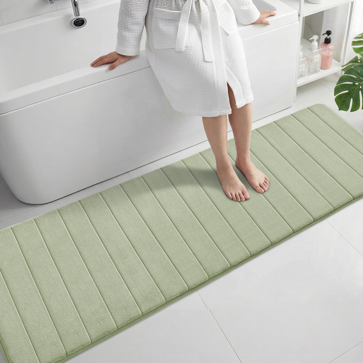 Yimobra Memory Foam Bath Mat, Super Soft Absorbent Bathroom Rug Non Slip, Quick Dry, Machine Washable Floor Carpet for Tub Shower, Home Decor Accessories, 24x17, Cream