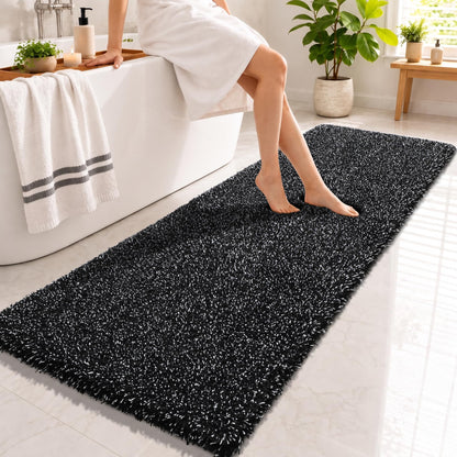 Yimobra Bathroom Rugs Non Slip Washable, Ultra Soft and Water Absorbent Bath Mats, Fluffy Shower Mat Outside, Plush Matts for Bathroom Floor/Sink, 24X17, Home Decor Accessories, Light Gray and White