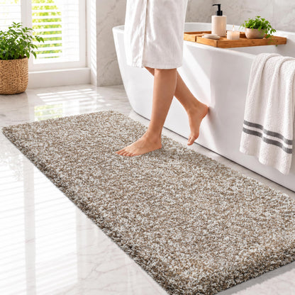 Yimobra Bathroom Rugs Non Slip Washable, Ultra Soft and Water Absorbent Bath Mats, Fluffy Shower Mat Outside, Plush Matts for Bathroom Floor/Sink, 24X17, Home Decor Accessories, Light Gray and White