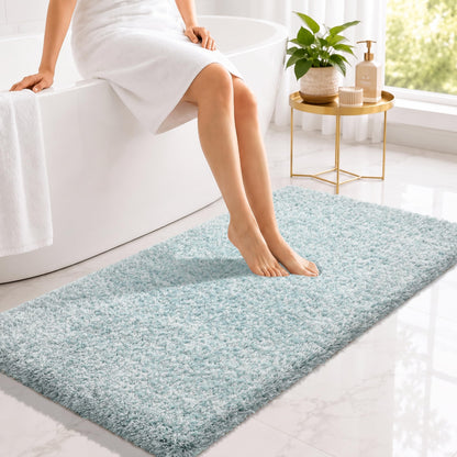 Yimobra Bathroom Rugs Non Slip Washable, Ultra Soft and Water Absorbent Bath Mats, Fluffy Shower Mat Outside, Plush Matts for Bathroom Floor/Sink, 24X17, Home Decor Accessories, Light Gray and White