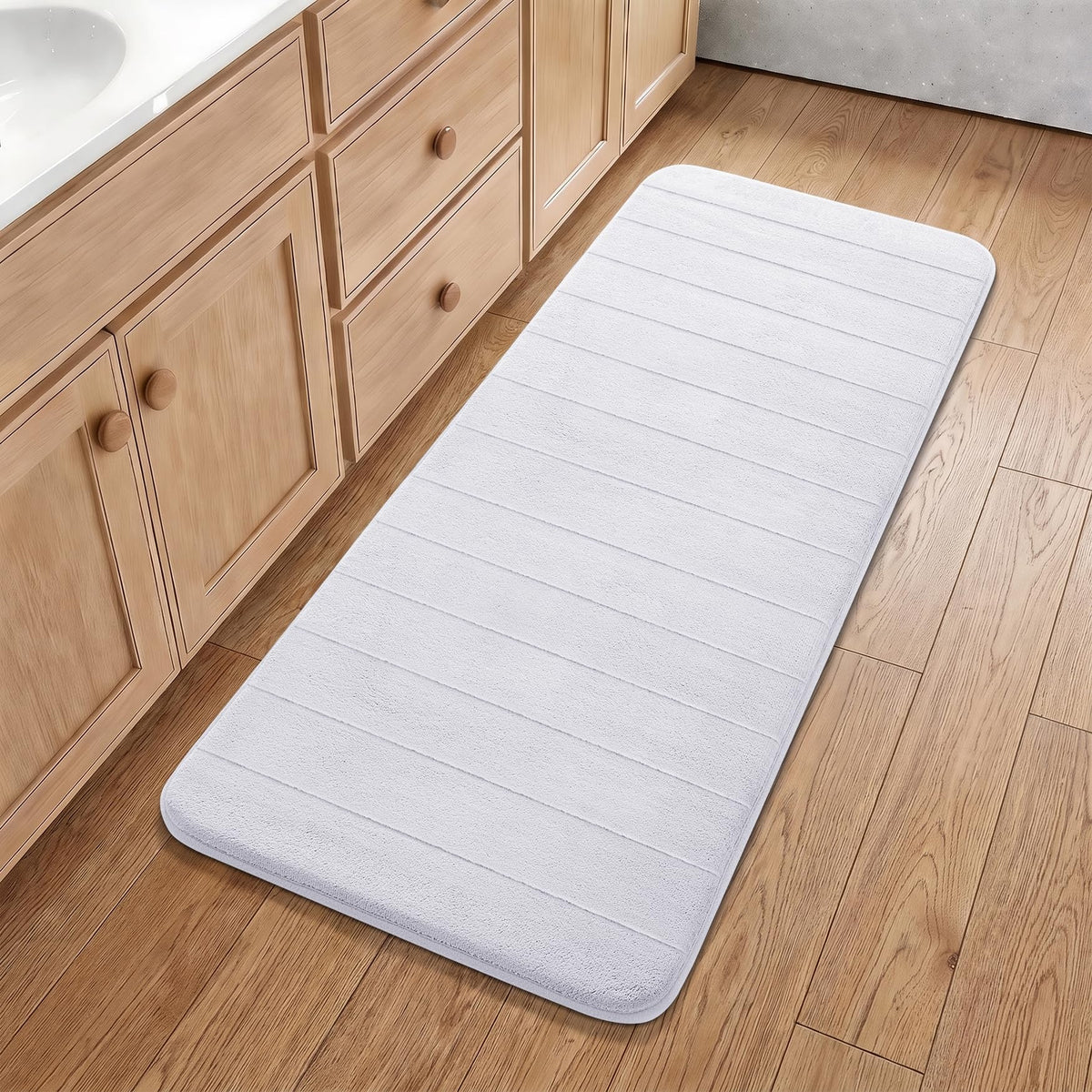 Yimobra Memory Foam Bath Mat, Super Soft Absorbent Bathroom Rug Non Slip, Quick Dry, Machine Washable Floor Carpet for Tub Shower, Home Decor Accessories, 24x17, Cream