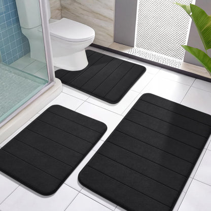 Yimobra Memory Foam Bath Mat Set 3 Pieces- Super Soft Absorbent Quick Dry Bathroom Rug Sets, Machine Washable Non Slip Floor Carpet for Tub Shower, Vanity & Toilet Base, Gray