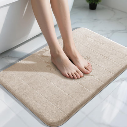 Yimobra Memory Foam Bath Mat, Super Soft Absorbent Bathroom Rug Non Slip, Quick Dry, Machine Washable Floor Carpet for Tub Shower, Home Decor Accessories, 24x17, Cream
