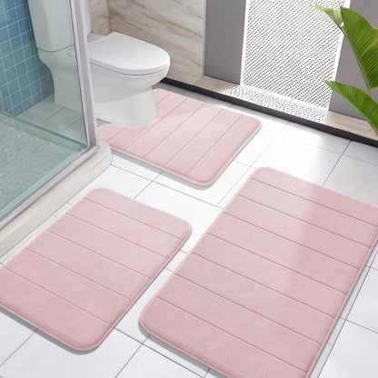 Yimobra Memory Foam Bath Mat Set 3 Pieces- Super Soft Absorbent Quick Dry Bathroom Rug Sets, Machine Washable Non Slip Floor Carpet for Tub Shower, Vanity & Toilet Base, Gray