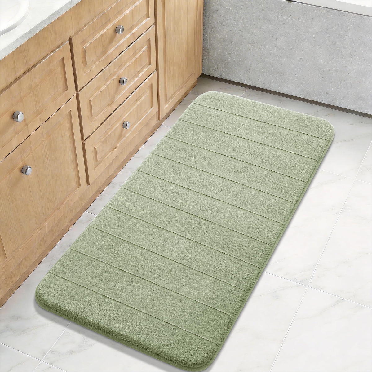 Yimobra Memory Foam Bath Mat, Super Soft Absorbent Bathroom Rug Non Slip, Quick Dry, Machine Washable Floor Carpet for Tub Shower, Home Decor Accessories, 24x17, Cream