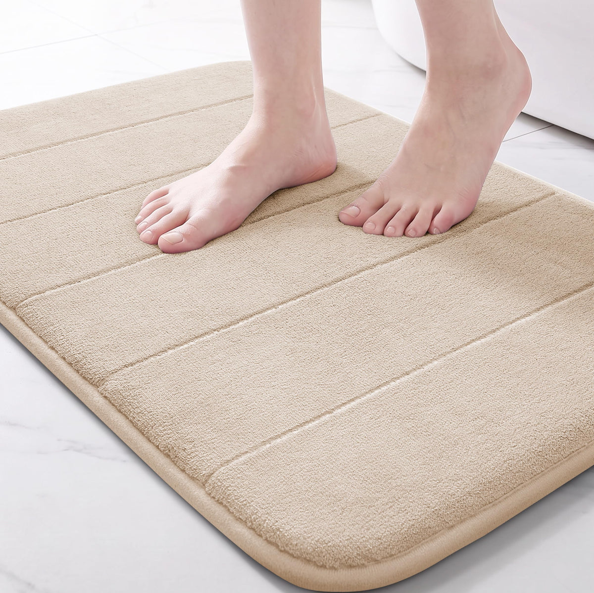 Yimobra Memory Foam Bath Mat, Super Soft Absorbent Bathroom Rug Non Slip, Quick Dry, Machine Washable Floor Carpet for Tub Shower, Home Decor Accessories, 24x17, Cream