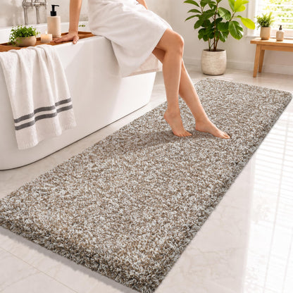 Yimobra Bathroom Rugs Non Slip Washable, Ultra Soft and Water Absorbent Bath Mats, Fluffy Shower Mat Outside, Plush Matts for Bathroom Floor/Sink, 24X17, Home Decor Accessories, Light Gray and White