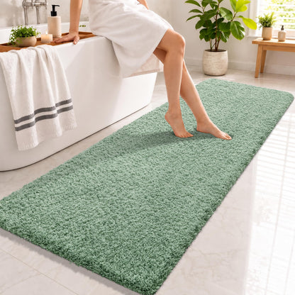 Yimobra Bathroom Rugs Non Slip Washable, Ultra Soft and Water Absorbent Bath Mats, Fluffy Shower Mat Outside, Plush Matts for Bathroom Floor/Sink, 24X17, Home Decor Accessories, Light Gray and White
