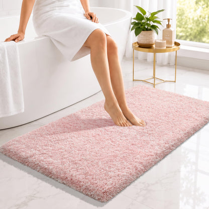 Yimobra Bathroom Rugs Non Slip Washable, Ultra Soft and Water Absorbent Bath Mats, Fluffy Shower Mat Outside, Plush Matts for Bathroom Floor/Sink, 24X17, Home Decor Accessories, Light Gray and White