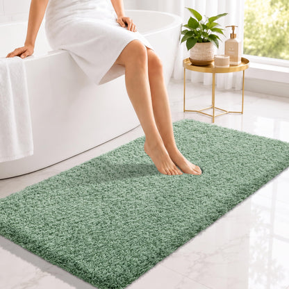 Yimobra Bathroom Rugs Non Slip Washable, Ultra Soft and Water Absorbent Bath Mats, Fluffy Shower Mat Outside, Plush Matts for Bathroom Floor/Sink, 24X17, Home Decor Accessories, Light Gray and White