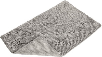 Amazon Basics Platinum Bathroom Rug Mat, Ultra Absorbent Plush Shag, Non-Slip, Quick Drying, Machine Washable, 21" x 34"