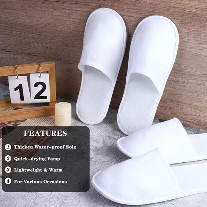 Aneco 12 Pairs Disposable Spa Slippers Fluffy Closed Toe Spa Slippers for Hotel, Home, Guest Use, Fits up to US Men Size 10 and Women Size 1