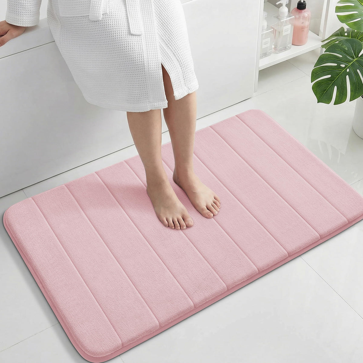 Yimobra Memory Foam Bath Mat, Super Soft Absorbent Bathroom Rug Non Slip, Quick Dry, Machine Washable Floor Carpet for Tub Shower, Home Decor Accessories, 24x17, Cream