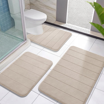 Yimobra Memory Foam Bath Mat Set 3 Pieces- Super Soft Absorbent Quick Dry Bathroom Rug Sets, Machine Washable Non Slip Floor Carpet for Tub Shower, Vanity & Toilet Base, Gray