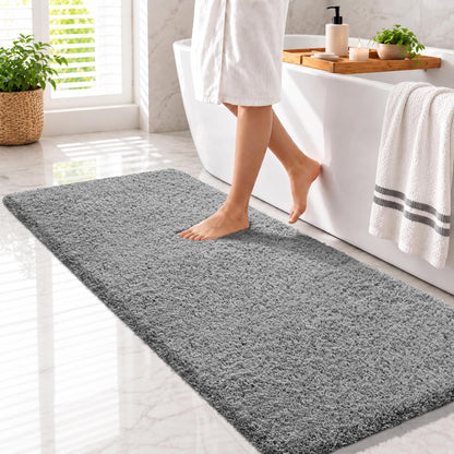 Yimobra Bathroom Rugs Non Slip Washable, Ultra Soft and Water Absorbent Bath Mats, Fluffy Shower Mat Outside, Plush Matts for Bathroom Floor/Sink, 24X17, Home Decor Accessories, Light Gray and White