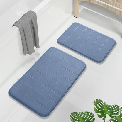 Yimobra Memory Foam Bathroom Rugs Sets 2 Piece - Super Soft Absorbent Quick Dry Bath Mat Set, Machine Washable Non Slip Floor Carpet for Tub Shower & Single Sink (17x24 & 31.5x20 Inch, Gray)