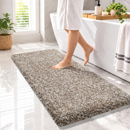 Yimobra Bathroom Rugs Non Slip Washable, Ultra Soft and Water Absorbent Bath Mats, Fluffy Shower Mat Outside, Plush Matts for Bathroom Floor/Sink, 24X17, Home Decor Accessories, Light Gray and White