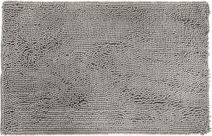 Amazon Basics Platinum Bathroom Rug Mat, Ultra Absorbent Plush Shag, Non-Slip, Quick Drying, Machine Washable, 21" x 34"