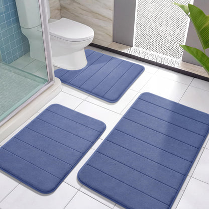 Yimobra Memory Foam Bath Mat Set 3 Pieces- Super Soft Absorbent Quick Dry Bathroom Rug Sets, Machine Washable Non Slip Floor Carpet for Tub Shower, Vanity & Toilet Base, Gray
