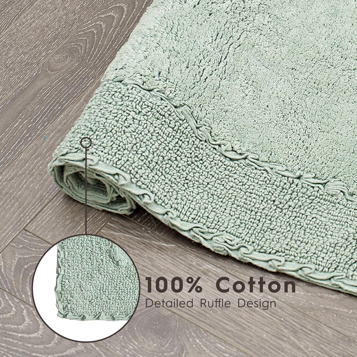 Laura Ashley Ruffle Border 100% Cotton Bath Rug, Sage Green, 17"x 24"