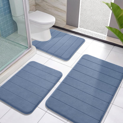 Yimobra Memory Foam Bath Mat Set 3 Pieces- Super Soft Absorbent Quick Dry Bathroom Rug Sets, Machine Washable Non Slip Floor Carpet for Tub Shower, Vanity & Toilet Base, Gray
